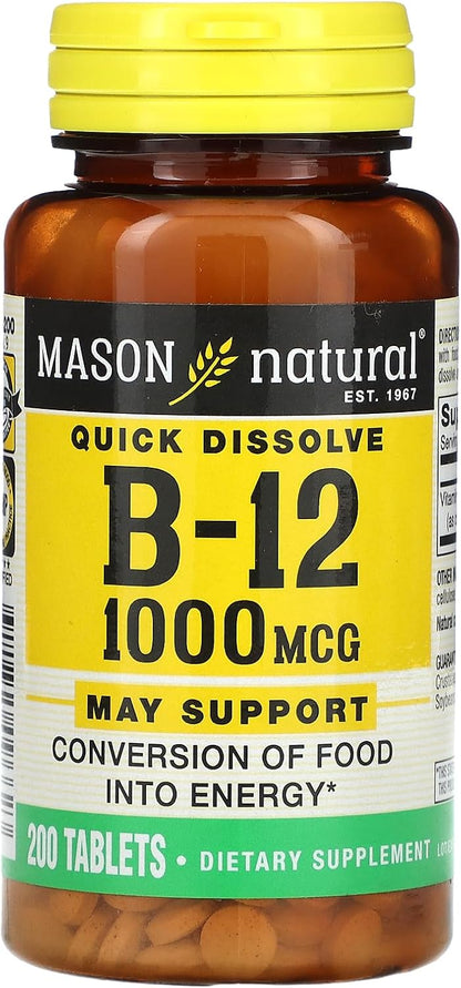 Mason Natural B-12 1000mcg Tablets, 200 Tablets