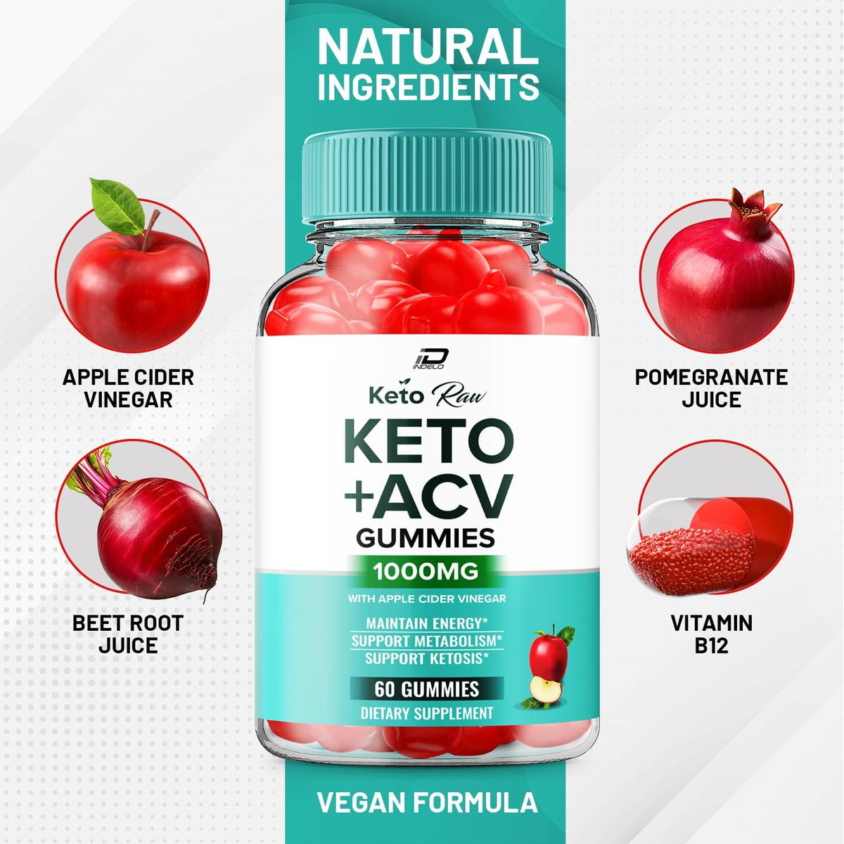 Keto Raw ACV Gummies Supplement – Apple Cider Vinegar 1000mg + Vitamin B12 (2 Pack, 120 Gummies) – Image 6