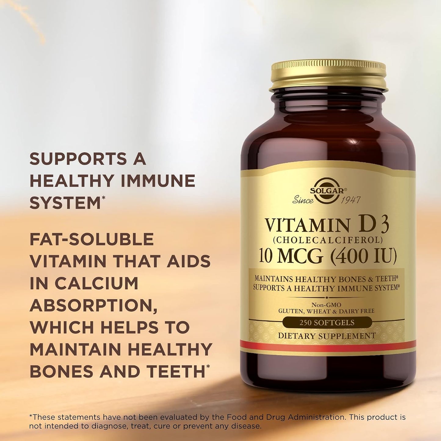 Solgar Vitamin D3 (Cholecalciferol) 10 mcg (400 IU) 250 Softgels - görsel 5