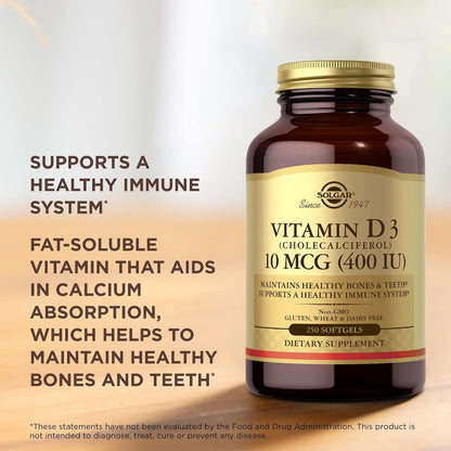 Solgar Vitamin D3 (Cholecalciferol) 10 mcg (400 IU) 250 Softgels