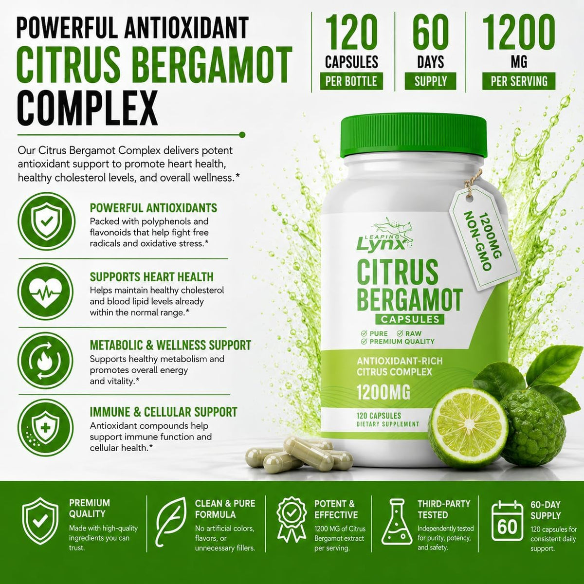 Leaping Lynx Citrus Bergamot 1200 mg – Heart – Those seeking natural antioxidant support for cardiovascular – Image 6