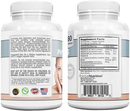Herbal Nutrition Phytoceramides from Rice with Biotin Vitamin A, C, D and E, Three Bottle Pack, 180 Capsules 40mg