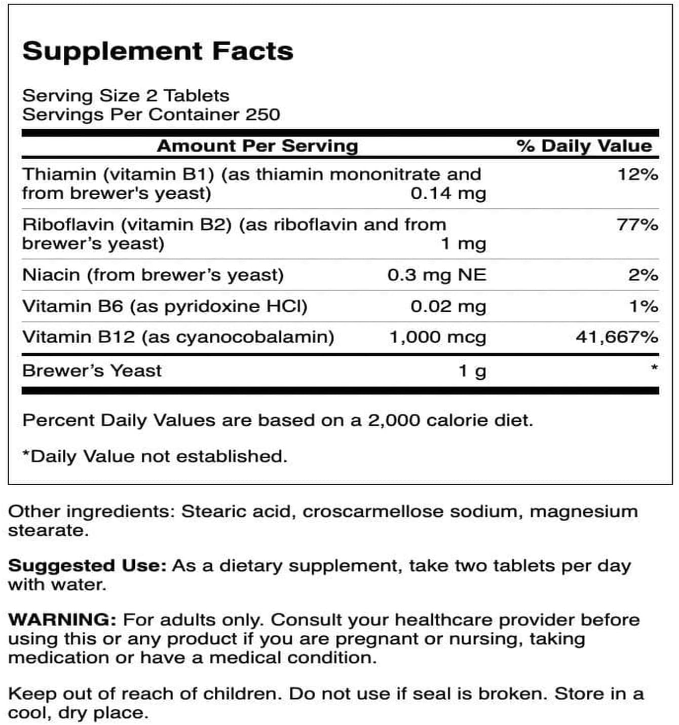 Swanson Brewer's Yeast - B Complex Vitamin Formula (500mg, 500 Tablets) (2 Pack) - görsel 2