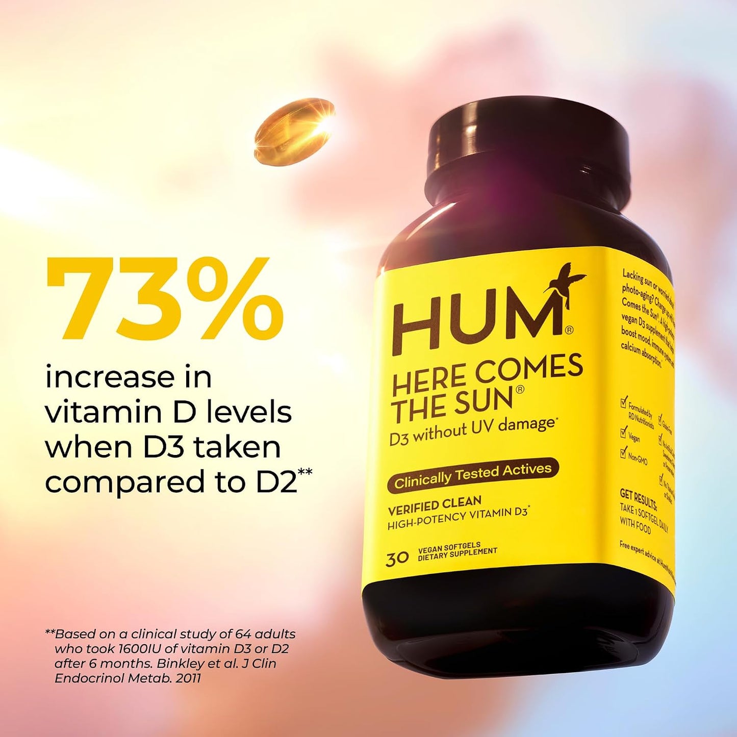 HUM Here Comes The Sun - Vegan Vitamin D3 Immune Support Supplement (2000 IU, 30 Softgels) - görsel 3