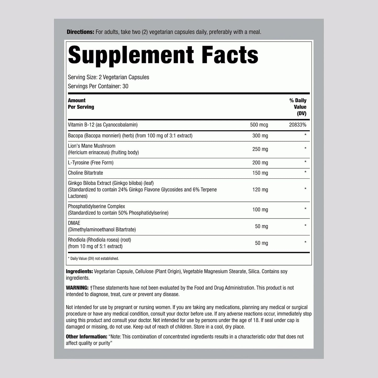 Lindberg Brain Support Supplement – 60 Capsules – with Phosphatidylserine, Lion's Mane, Vitamin B12 – Vegetarian, Non-GM, Gluten free - görsel 2