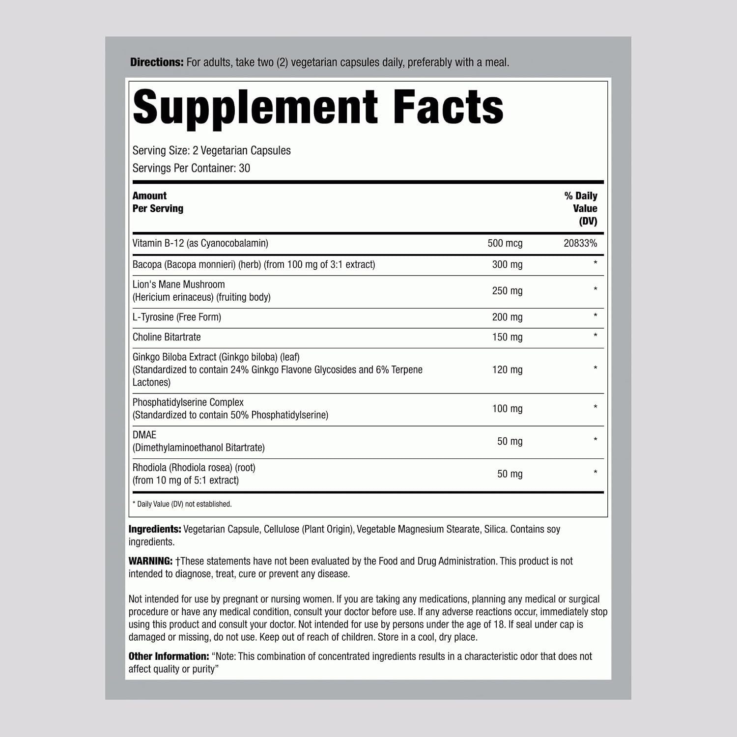 Lindberg Brain Support Supplement – 60 Capsules – with Phosphatidylserine, Lion's Mane, Vitamin B12 – Vegetarian, Non-GM, Gluten free - görsel 2