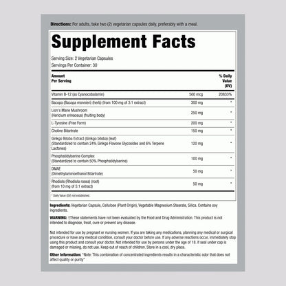 Lindberg Brain Support Supplement – 60 Capsules – with Phosphatidylserine, Lion's Mane, Vitamin B12 – Vegetarian, Non-GM, Gluten free