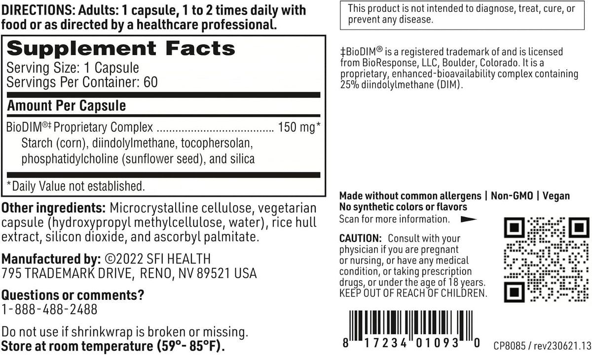 SFI Health Klaire Labs BioDIM - 150mg Diindolylmethane Supplement, 60 Capsules – Image 4