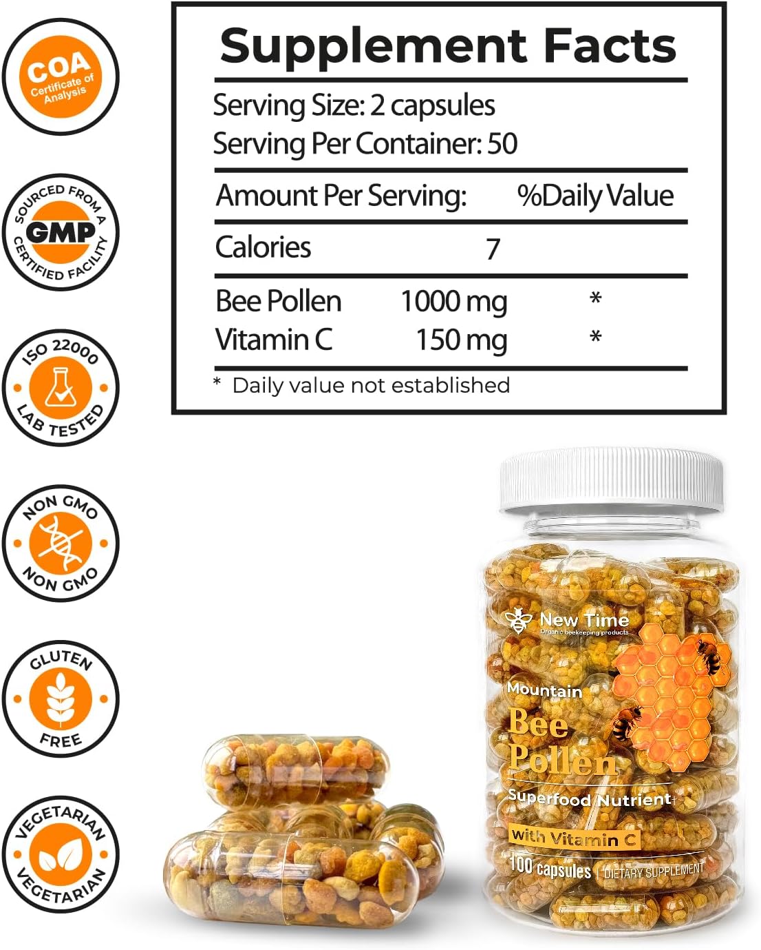 Bee Pollen Capsules – Organic Supplement for – Immune Function: Rich in antioxidants and vitamins that help – Image 2
