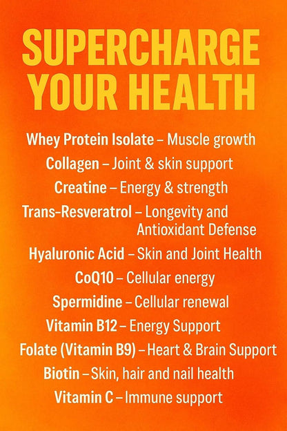 All-in-One Powder: Protein, Collagen, Creatine, Resveratrol, Spermidine, Hyaluronic Acid, CoQ10 & Essential Vitamins – Image 3