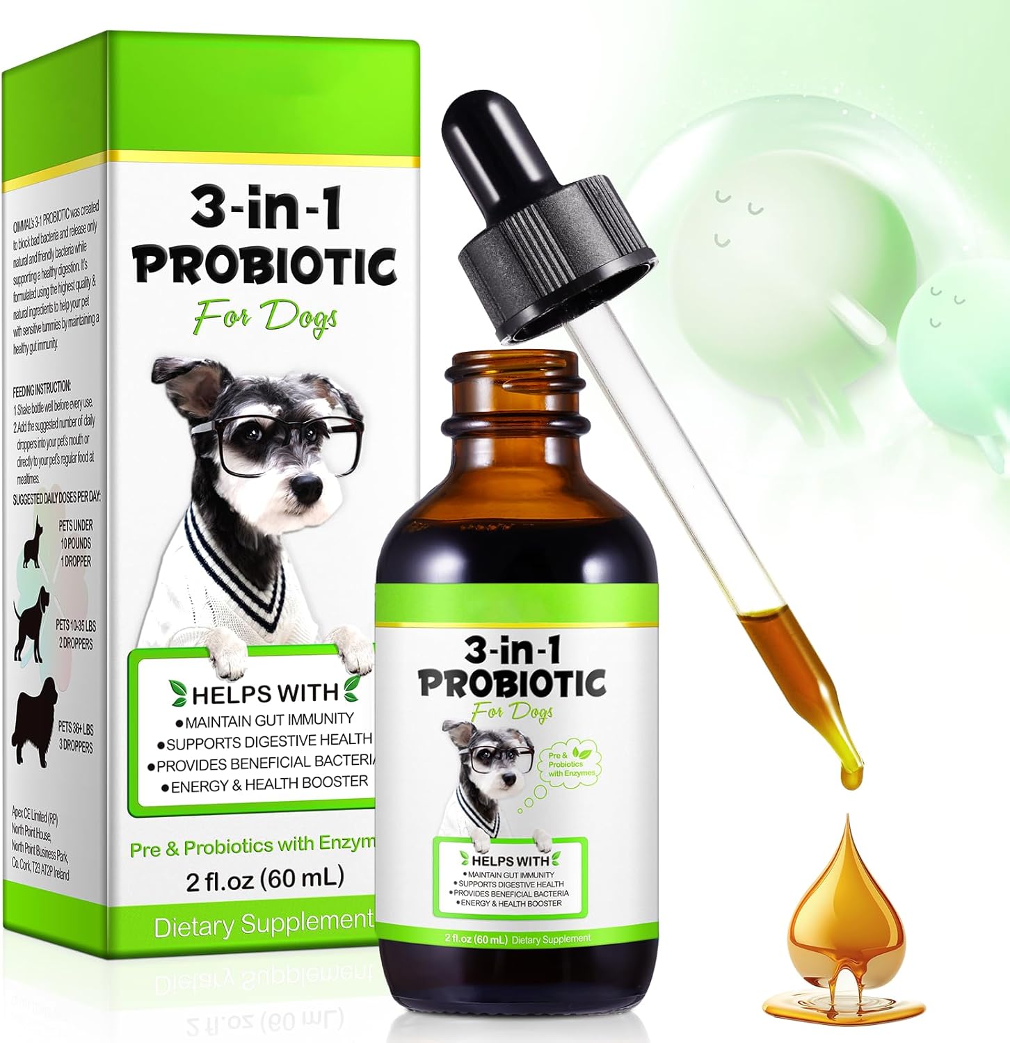 Probiotics for Dogs, 3-in-1 Dog Probiotics, Dog Probiotics for Digestive Support, Dog Probiotic Supplements, Pet Probiotics for Dogs, Liquid Probiotics for Dogs | 59 mL - görsel 1