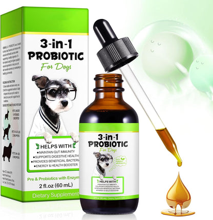Probiotics for Dogs, 3-in-1 Dog Probiotics, Dog Probiotics for Digestive Support, Dog Probiotic Supplements, Pet Probiotics for Dogs, Liquid Probiotics for Dogs | 59 mL