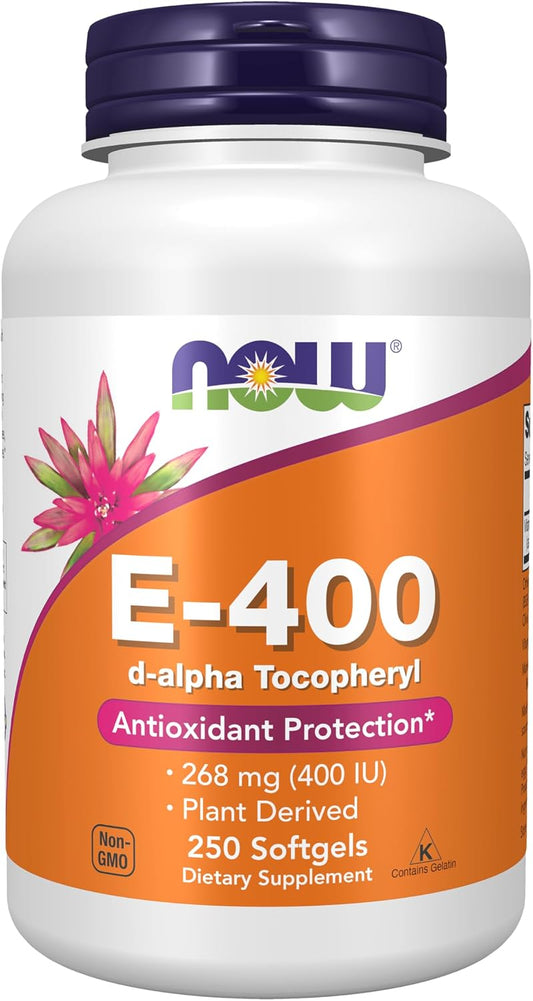 NOW Foods Vitamin E-400 IU D-Alpha Tocopheryl, 250 Softgels