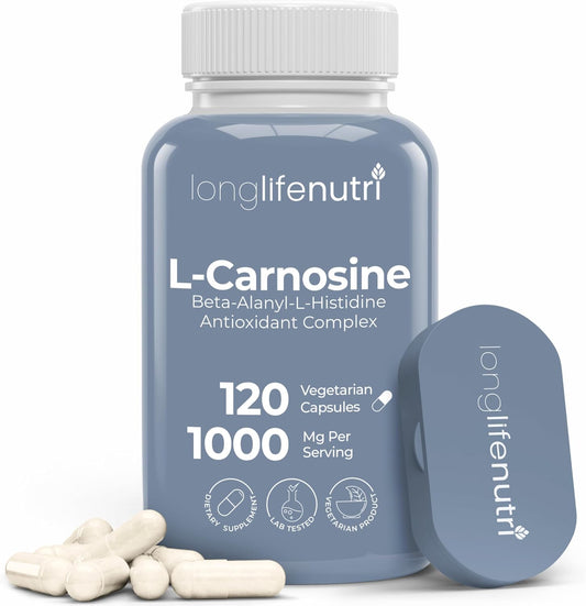 LongLifeNutri L-Carnosine 1000mg – Beta-Alanyl-L-Histidine for Cellular Energy & Brain Clarity, 120 Veg Capsules – Image 1