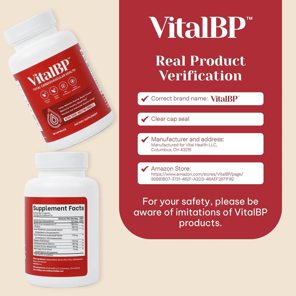 Vital BP – Support for Healthy Blood – L-Citrulline: An amino acid that boosts nitric oxide levels, promoting – Image 2