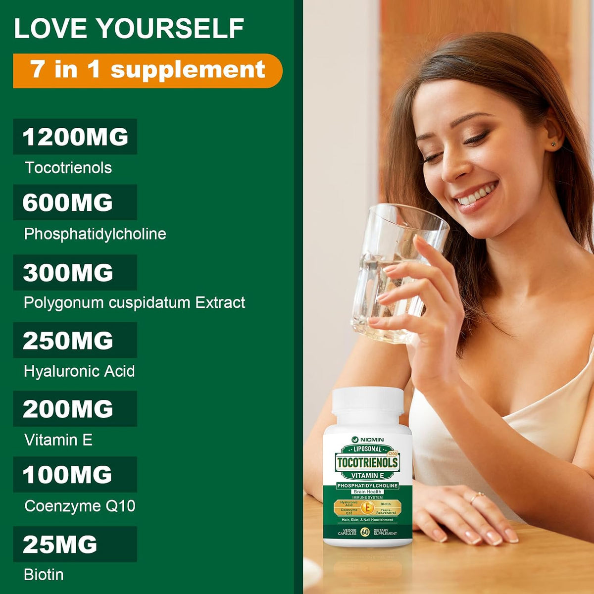 NICMIN Liposomal Vitamin E Tocotrienols 1200mg - High Absorption Supplement with Phosphatidylcholine, CoQ10, and Hyaluronic – Image 6