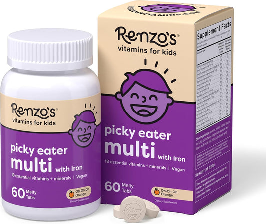 Renzo's Picky Eater Kids Multivitamin with – Iron : Vital for red blood cells and brain development. Many kids – Image 1