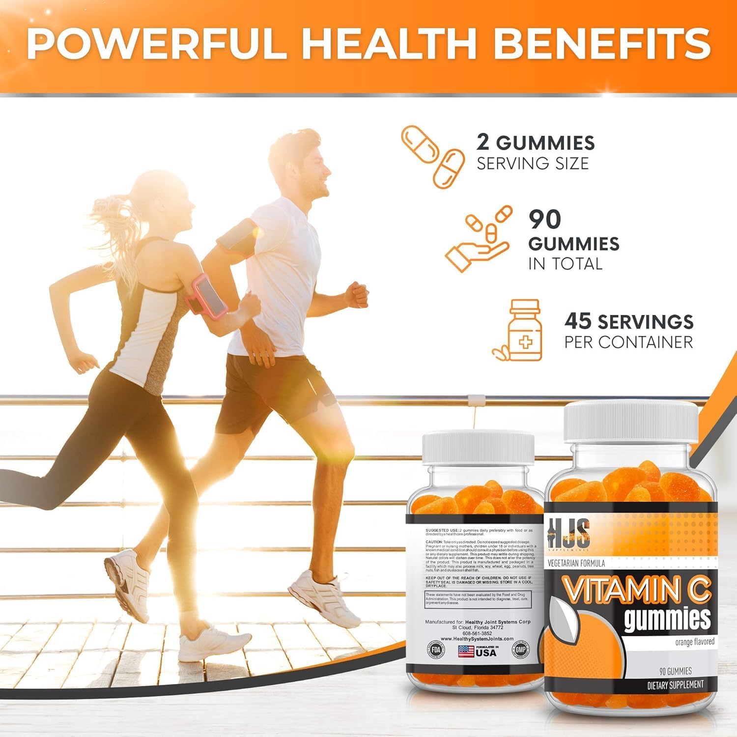 HJS Supplements Vitamin C Gummies - Orange Flavoured, 1000mg, 90 Count - görsel 7