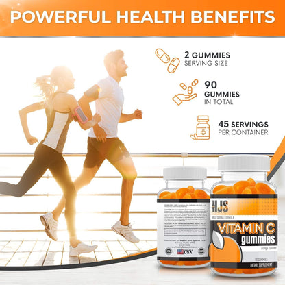 HJS Supplements Vitamin C Gummies - Orange Flavoured, 1000mg, 90 Count