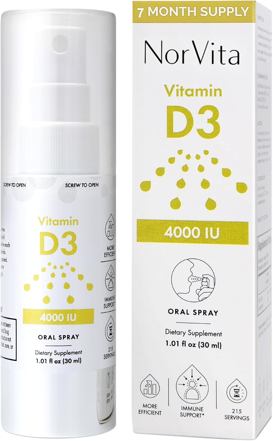 NorVita Vitamin D3 Spray 4000 IU - High Absorption Vegan Mouth Spray for Bone & Immune Support (30 ml, 215 Servings) - görsel 1
