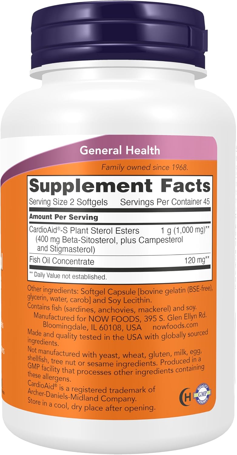 NOW Foods Beta-Sitosterol Plant Sterols with CardioAid-S Plant Sterol Esters and Added Fish Oil - 90 Softgels - görsel 2