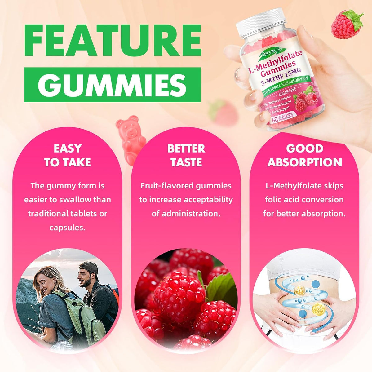 MEENCCD 2 Pack L-Methylfolate Gummies - – Methylation Support: Methylation is a key biochemical process – Image 5