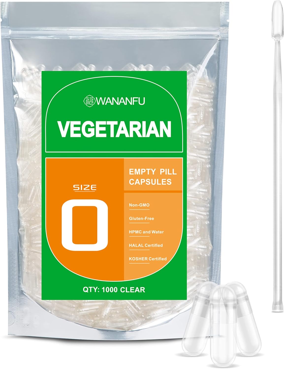 wananfu Size 0 Empty Vegetarian Capsules (100 Count) with Micro Lab Spoon - görsel 9