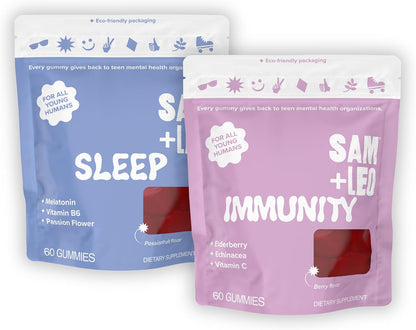 SAM+LEO Immunity Gummies with Elderberry, Echinacea, Zinc & Vitamin C – Kids Immune Support – Berry Flavour (60 Count)