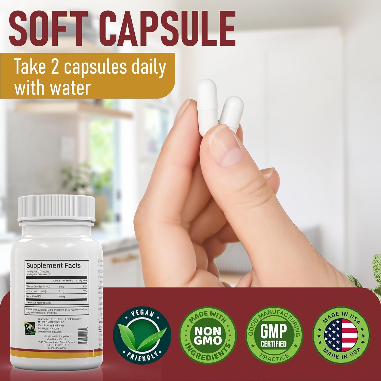 Shrink Spermidine Supplement – Autophagy Support and Healthy Ageing, 120 Vegan Capsules - görsel 2