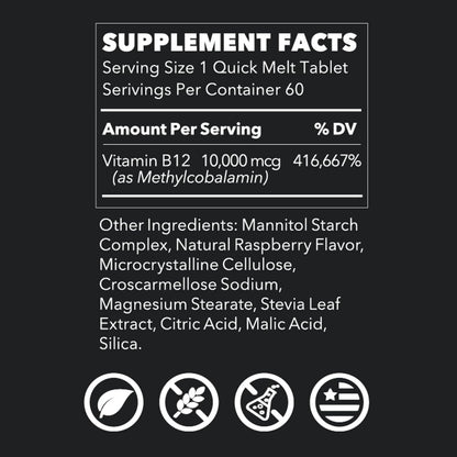 LifeSeasons Essentials Vitamin B12 10,000 mcg Quick Melts – Methylcobalamin B12 for Energy & Nervous System Support – Berry Flavour – 60 Quick Melts