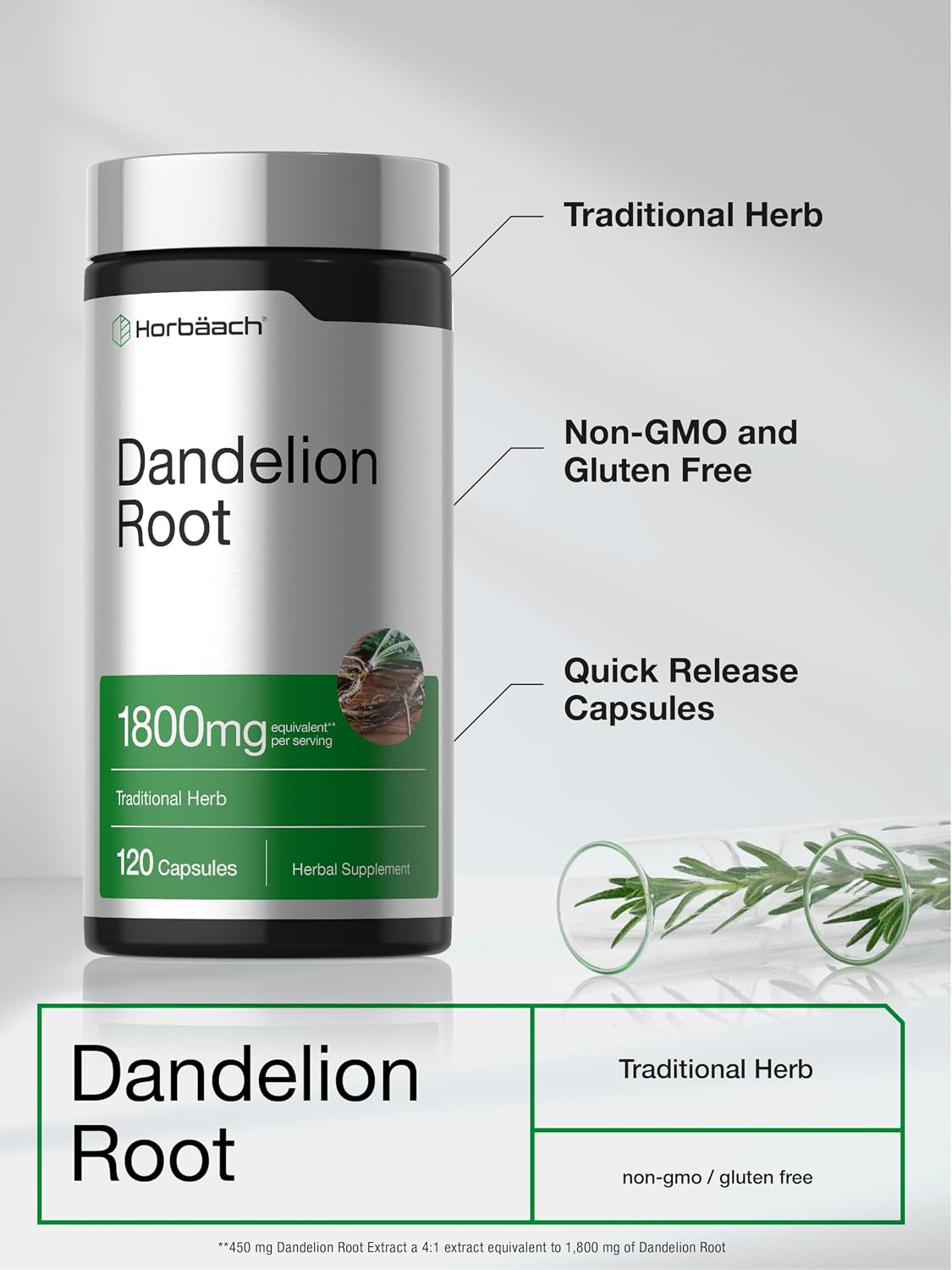 Horbäach Dandelion Root Supplement | 120 Capsules | Non-GM, Gluten Free – Image 4