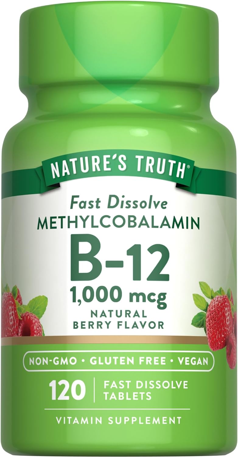 Nature's Truth B12 Vitamin Sublingual Tablets, 1000 mcg, 120 Count - Vegan, Non-GM & Gluten free - görsel 1