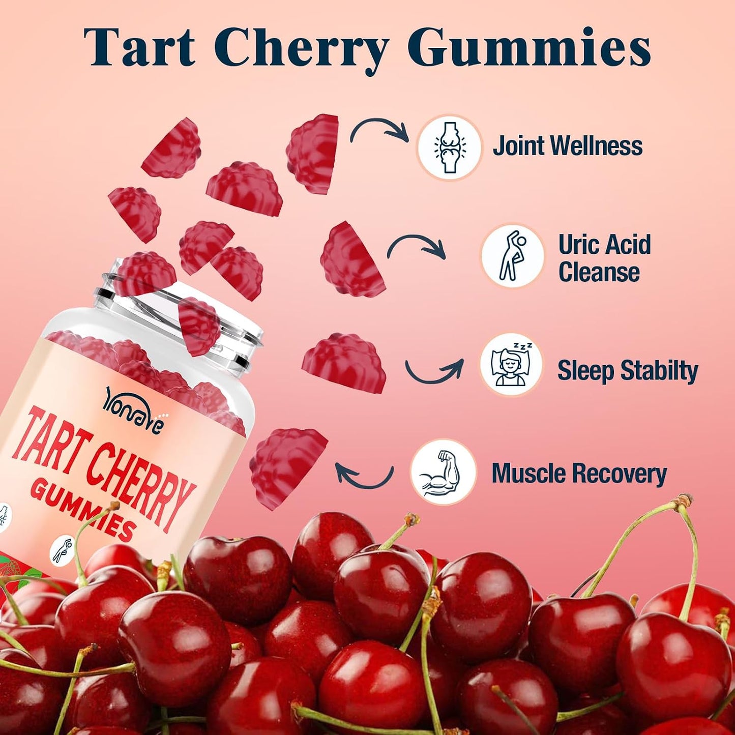 Yonrave Tart Cherry Gummies – Uric Acid Cleanse & Joint Support with Celery Seed – Vegan, Antioxidant Tart Cherry Supplement – Mixed Berry Flavour, 60 Count - görsel 3