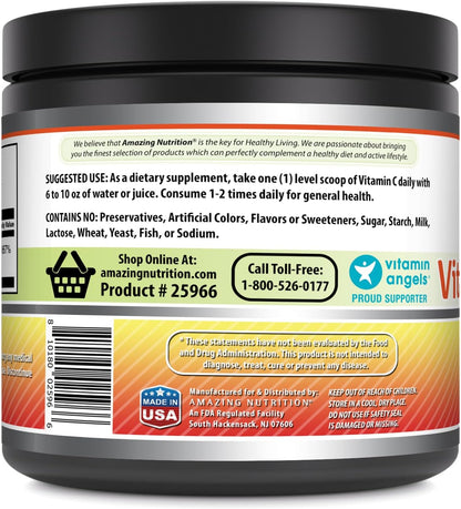 Amazing Formulas Vitamin C Powder Supplement - Unflavoured Ascorbic Acid - 1 Gram per Serve - Non-GM, Gluten free - 454 g