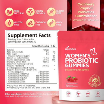 VivoNu Women's's Probiotic Gummies - Feminine Balance Support with Cranberry, 60 Count – Image 7
