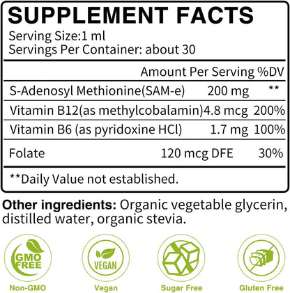 7c SAM-e Liquid Supplement - S-Adenosylmethionine with Vitamin B6 & B12, 1 fl oz (30 Servings) – Image 2