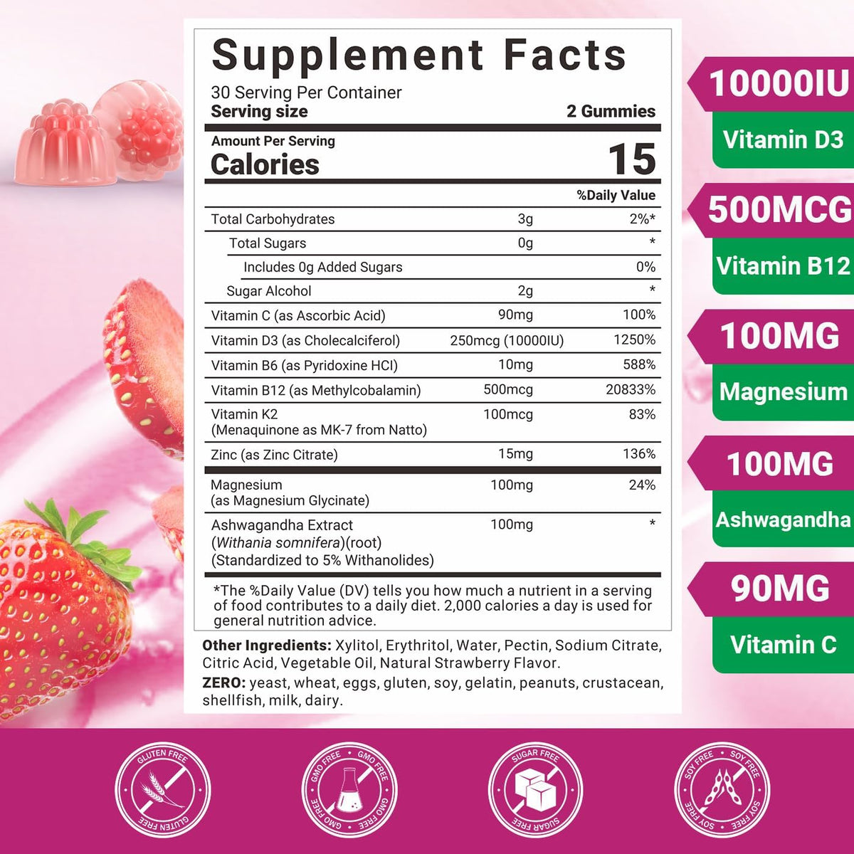Wiszeen Vitamin D3 B12 Gummies, 10000 IU & – 500 mcg methylated B12 (methylcobalamin) – Image 2