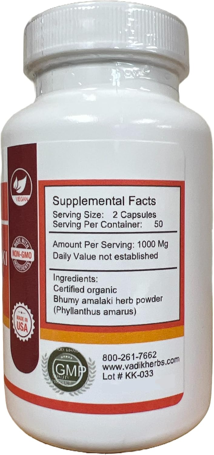 Vadik Herbs Certified Organic Bhumy Amalaki (Phyllanthus amarus) Powder 100 Veg Capsules - görsel 2