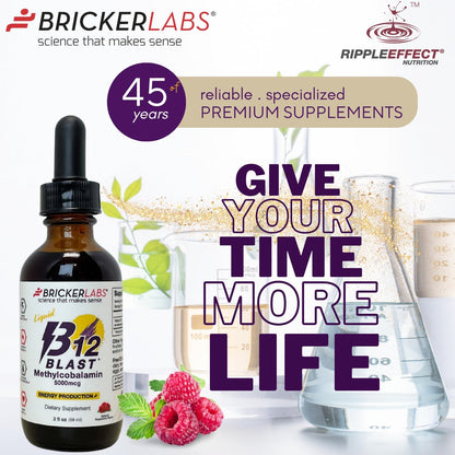 Bricker Labs B12 Blast Methylcobalamin 5000mcg Sublingual Liquid - Vegan B12 Energy Support