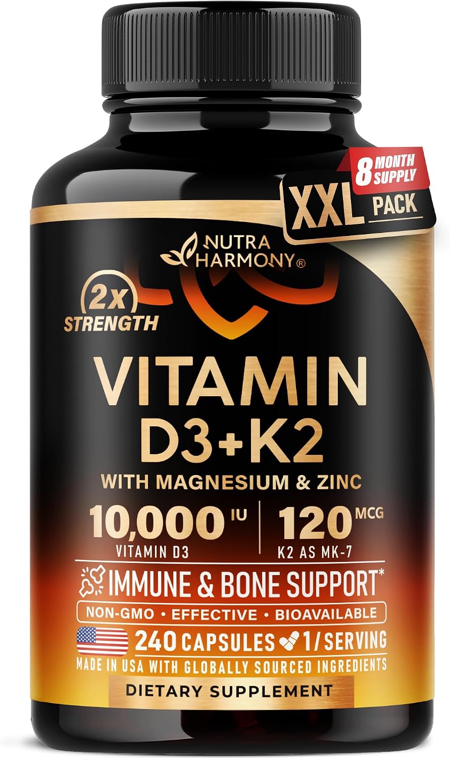 Vitamin D3 10000 IU & K2 (MK-7) with Magnesium, Zinc, Vitamin C & B12 – 120 Capsules – Image 10