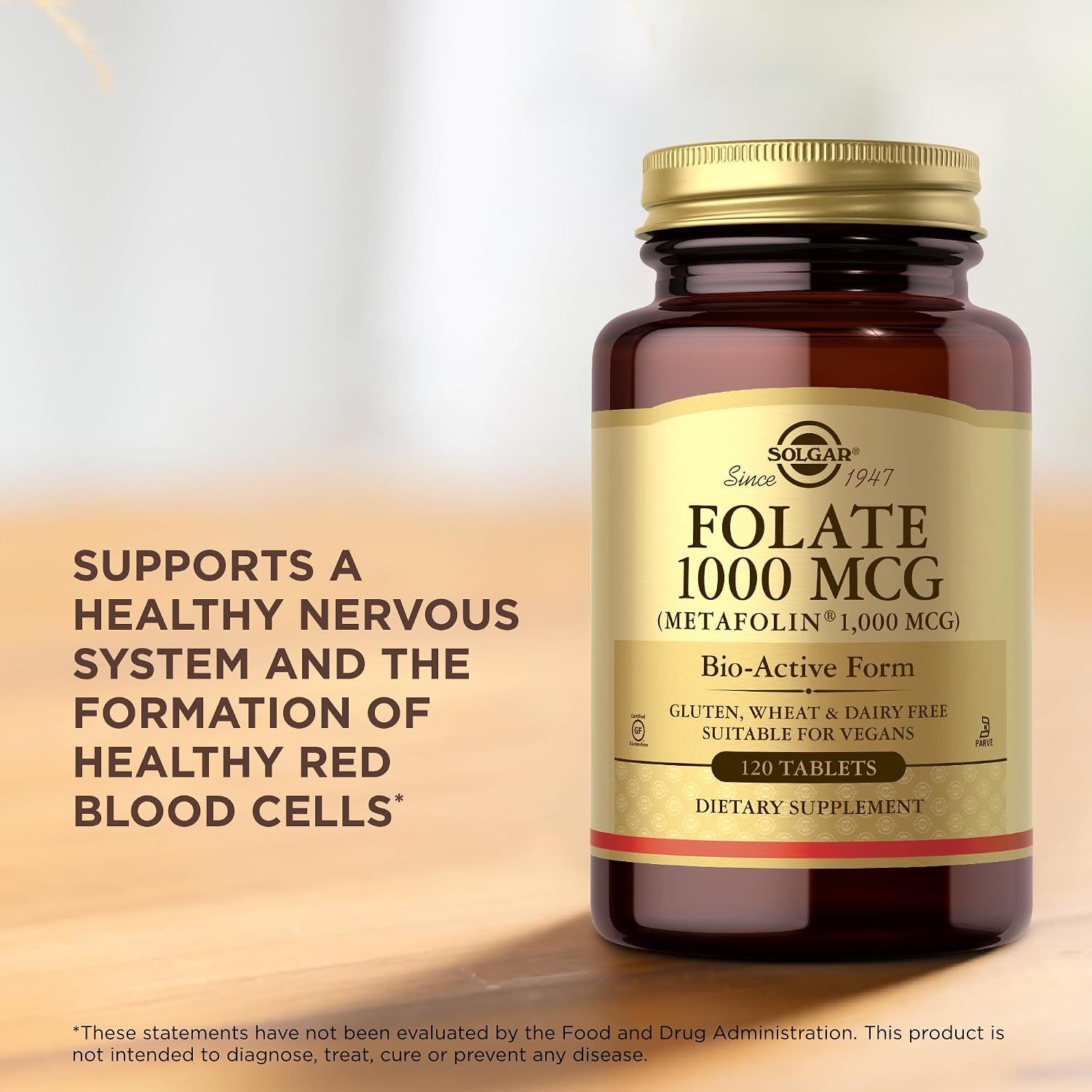 Solgar Folate 1000 mcg - 120 Tablets - 1000 mcg Bio-Active Metafolin - Vegan, Gluten free, Dairy-free, Kosher - 120 Servings - görsel 5