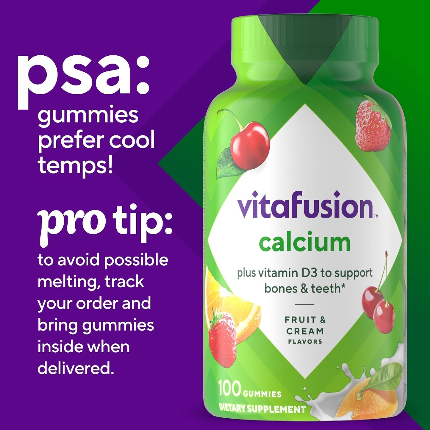 vitafusion Chewable Calcium Gummy Vitamins for Bone and Teeth Support, Fruit and Cream Flavour, 100 Count - görsel 10