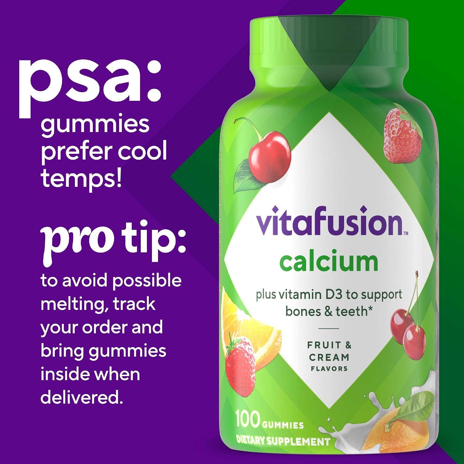 vitafusion Chewable Calcium Gummy Vitamins for Bone and Teeth Support, Fruit and Cream Flavour, 100 Count - görsel 10