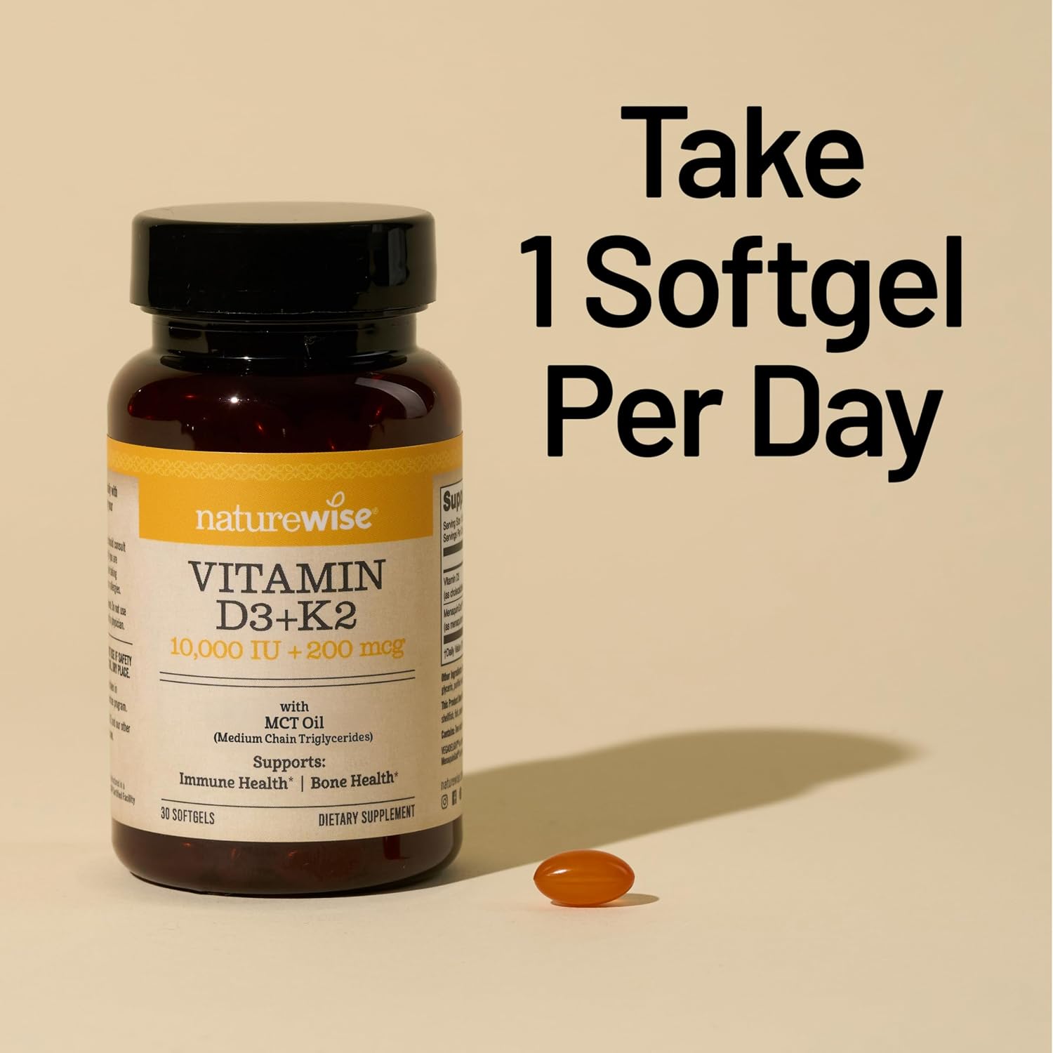 NatureWise Vegan Vitamin D3 + K2 with Organic MCT Oil – 10000 IU D3, 200 mcg K2 – 90 Soft-gels - görsel 9