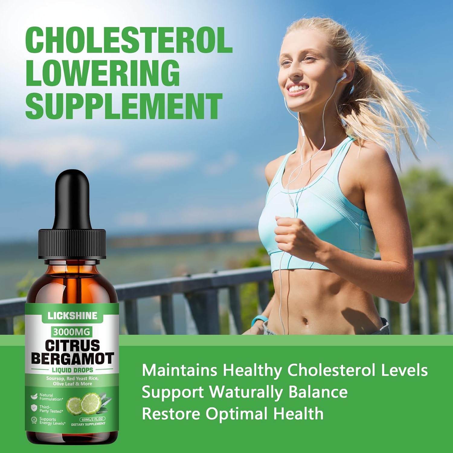 lickshine Citrus Bergamot Liquid Drops 3000mg - 2 Pack - Fast-Absorbing Liquid Supplement for Cholesterol & Immune Support, 120 mL Each - görsel 4