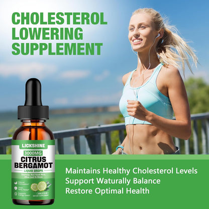 lickshine Citrus Bergamot Liquid Drops 3000mg - 2 Pack - Fast-Absorbing Liquid Supplement for Cholesterol & Immune Support, 120 mL Each