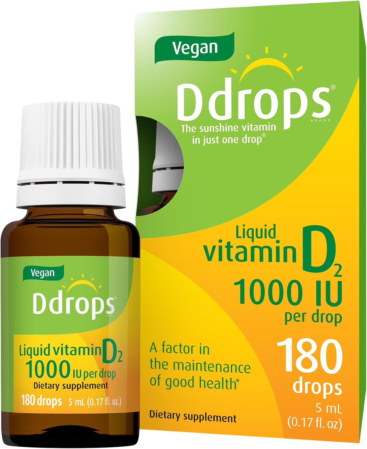 Ddrops Vegan Vitamin D2 1000 IU Liquid Drops, 180 Drops - görsel 1