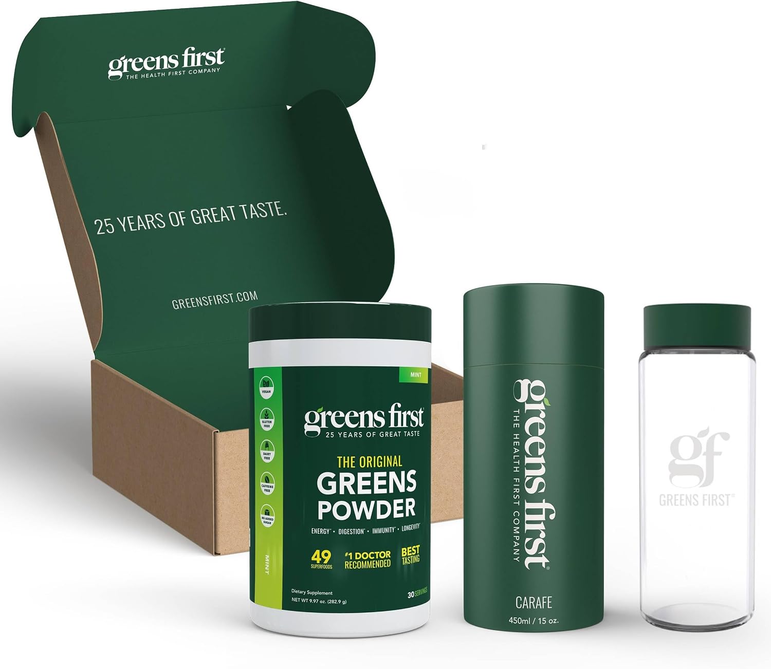Greens First Gift Set – Organic Greens Powder Mint & Limited Edition Glass Carafe (30 Serves) - görsel 1
