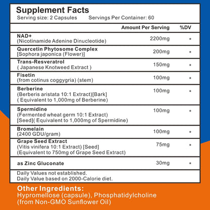 2200mg Liposomal NAD+ Supplement, 60 Capsules | NAD Supplement for Men and Women's, Enhances Cell Energy & Ageing Defence