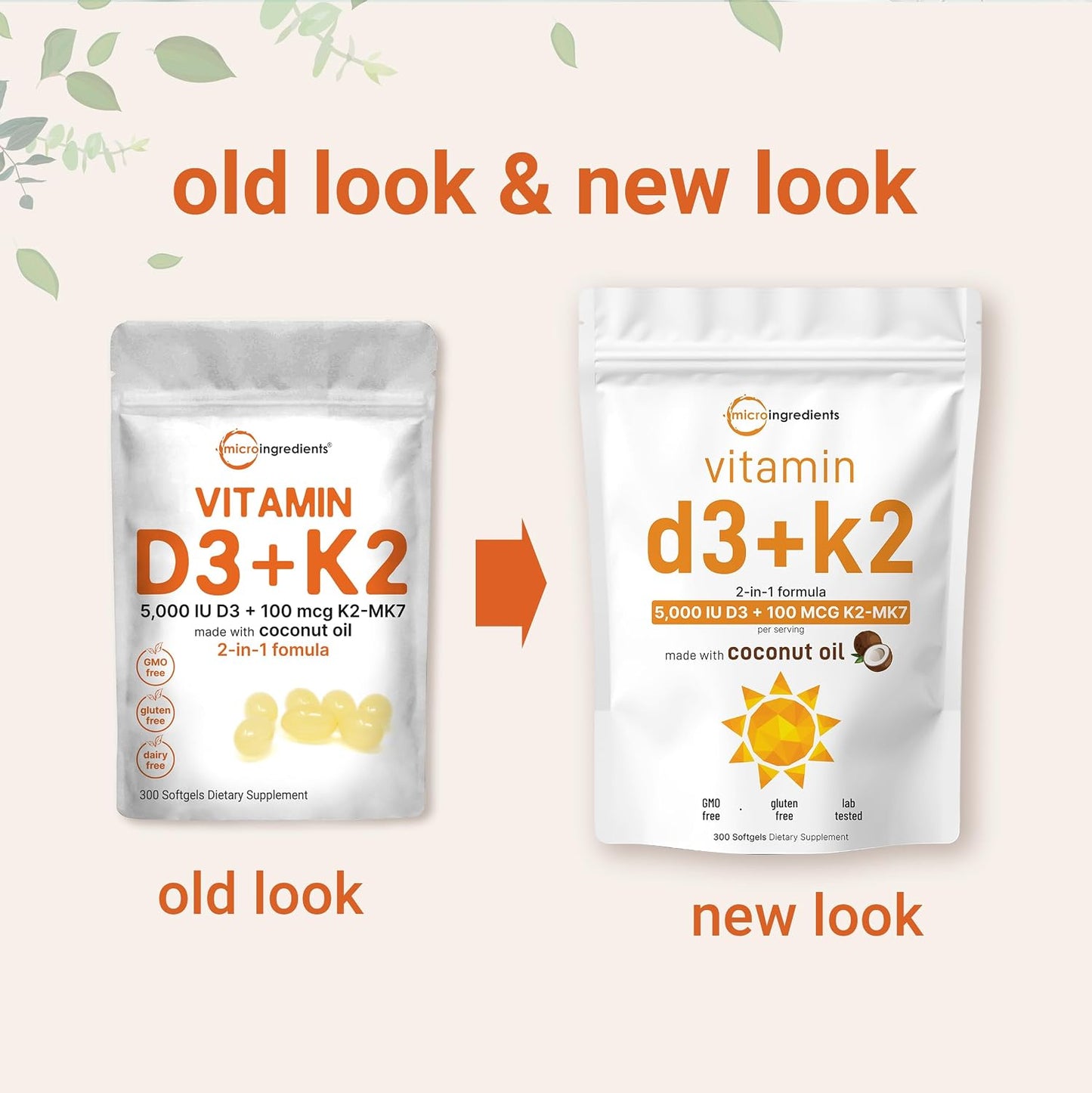 Micro Ingredients Vitamin D3 5,000 IU + K2 MK-7 100 mcg, 300 Softgels | Virgin Coconut Oil | 2-in-1 Support | Easy to Swallow, Non-GM - görsel 3